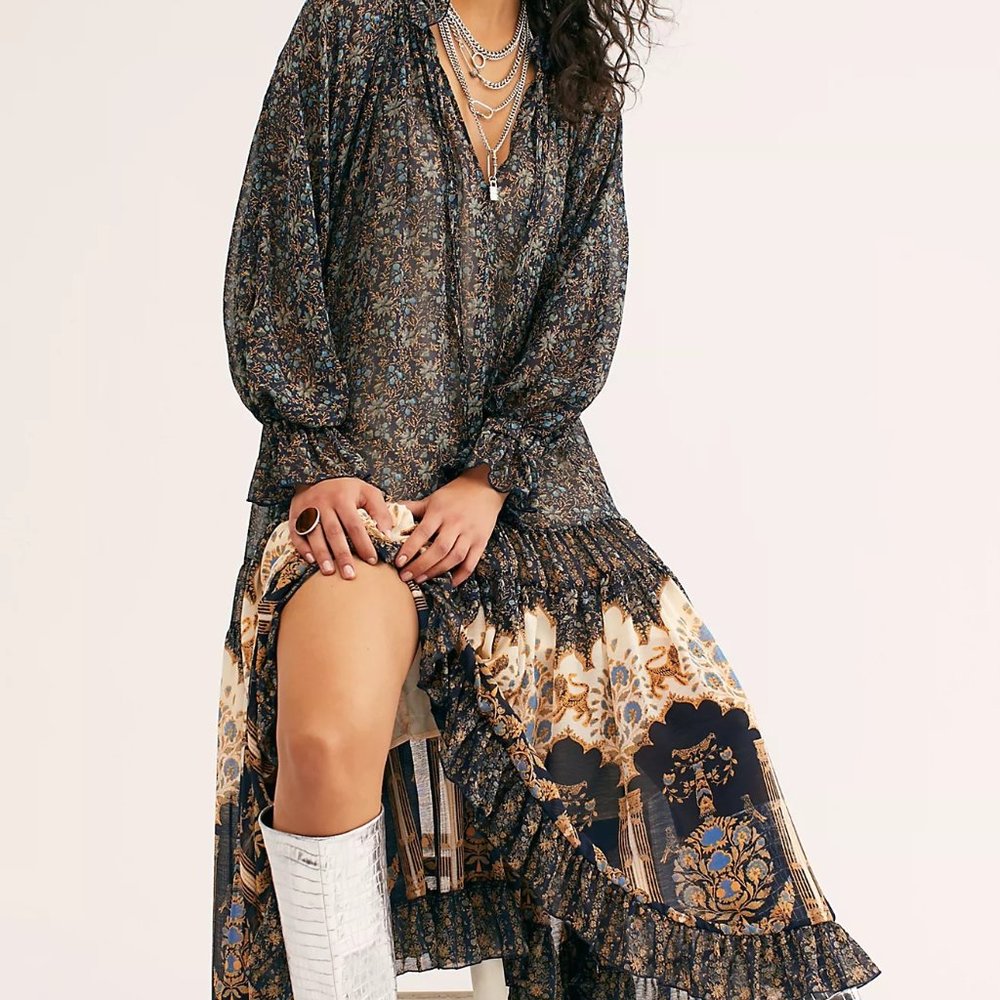 Free People Feeling Groovy Border Print Maxi Dress, Midnight Combo M